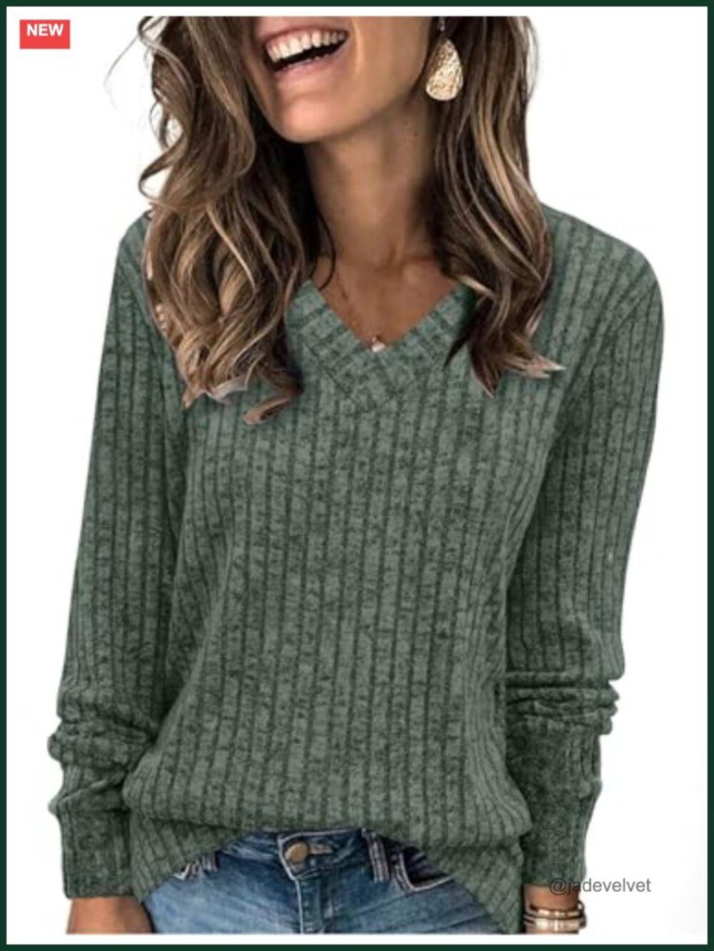 Sampeel Womens V-Neck Long Sleeve Tunic Sweater Loose Fit Casual Top